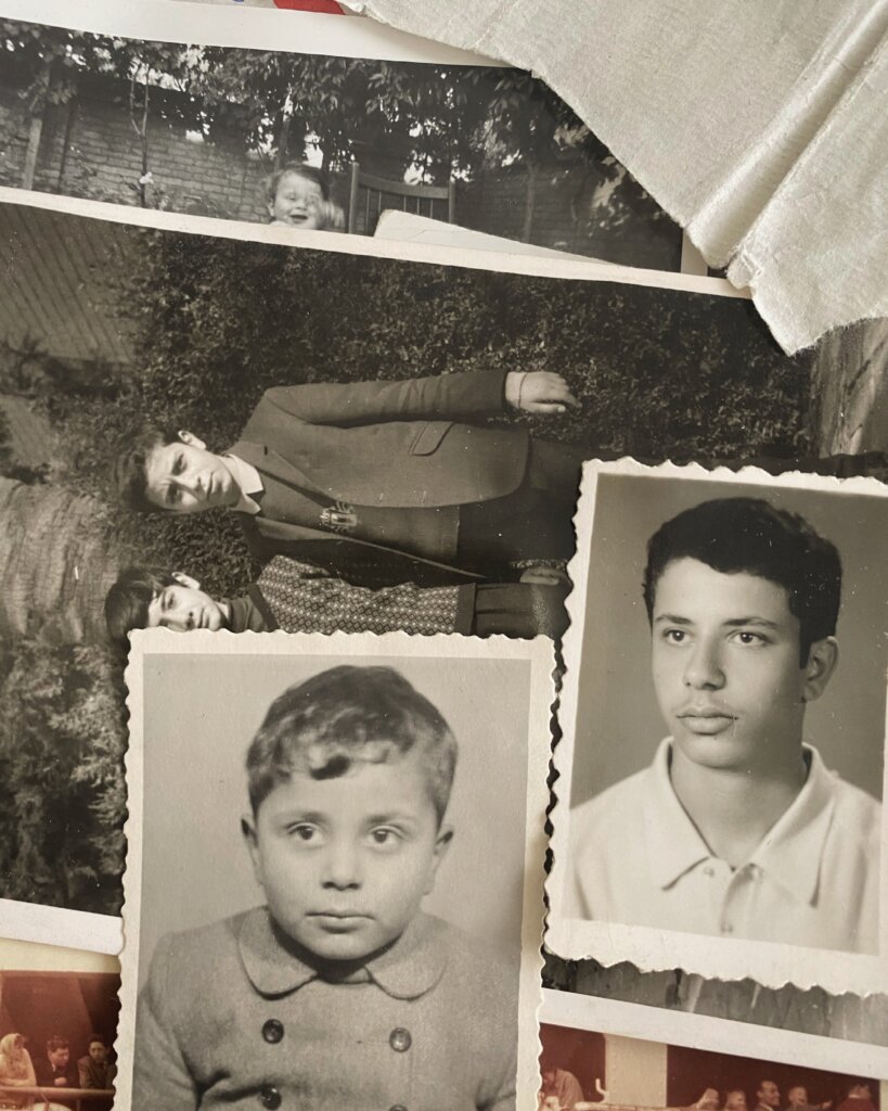 Old black and white photos from childhood to adulthood of Mohamad